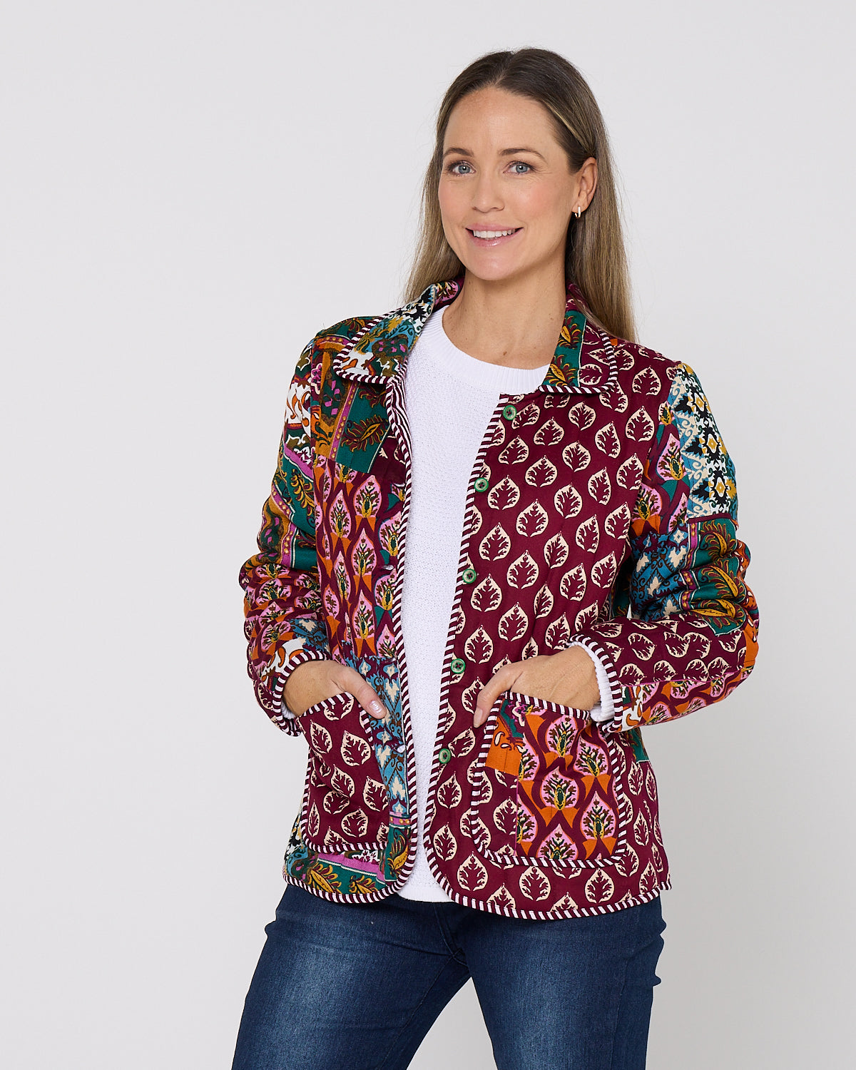Prato Reversible Quilted Jacket - Patchwork Berry