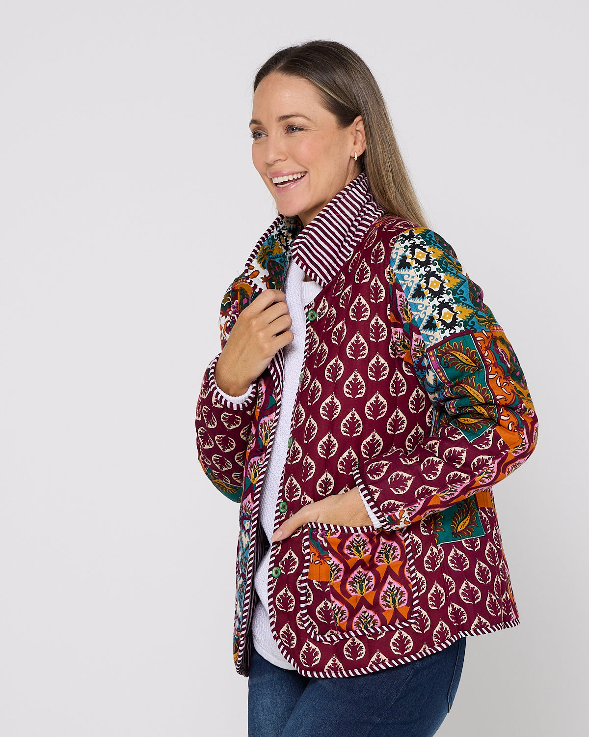 Prato Reversible Quilted Jacket - Patchwork Berry