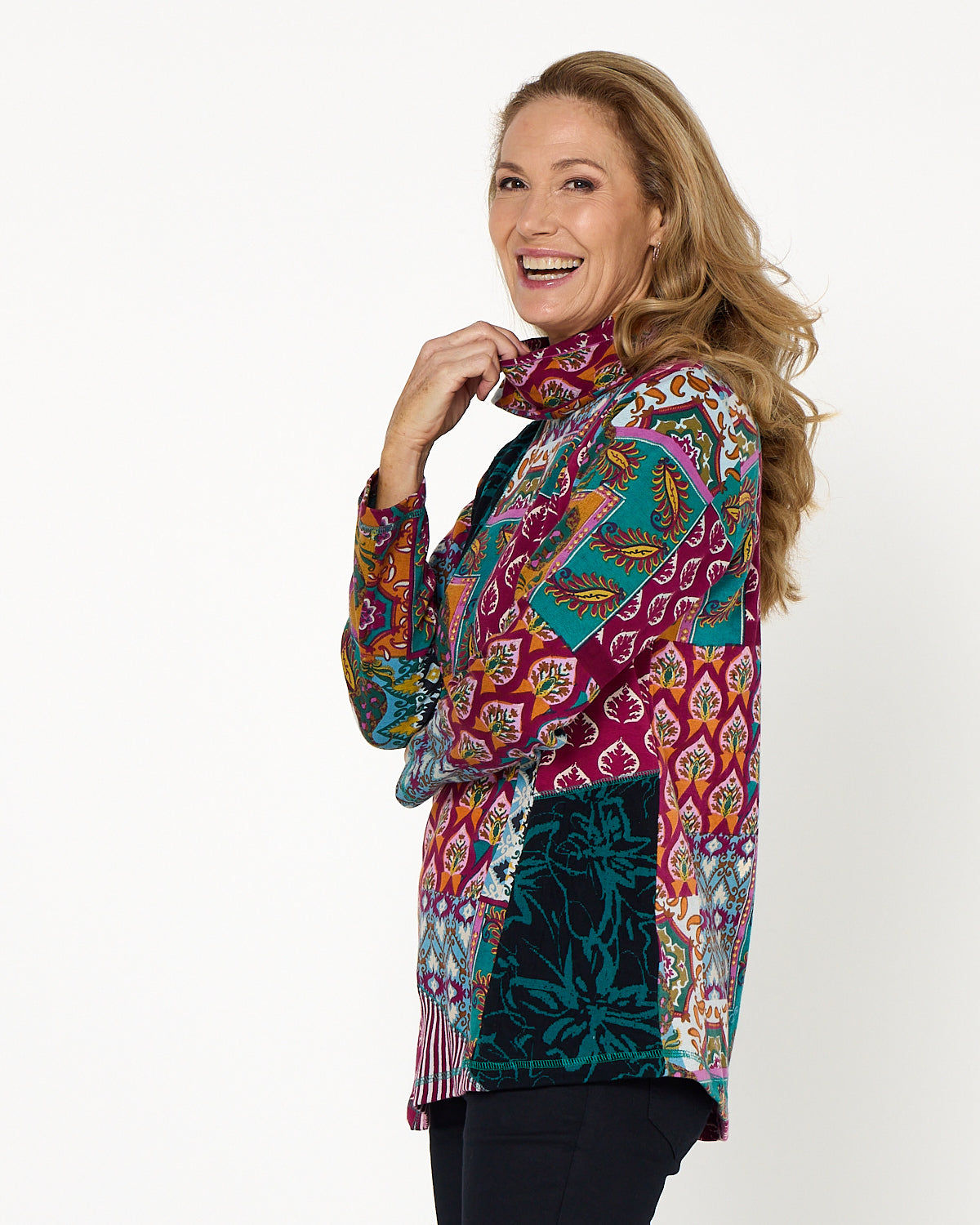 Prato Cowl Neck Top - Patchwork