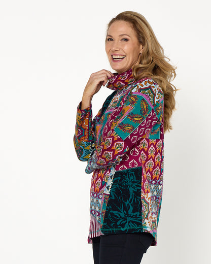 Prato Cowl Neck Top - Patchwork