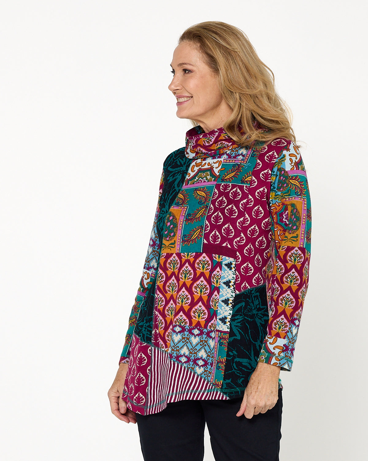 Prato Cowl Neck Top - Patchwork
