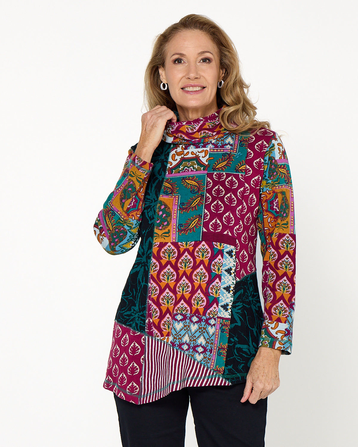 Prato Cowl Neck Top - Patchwork
