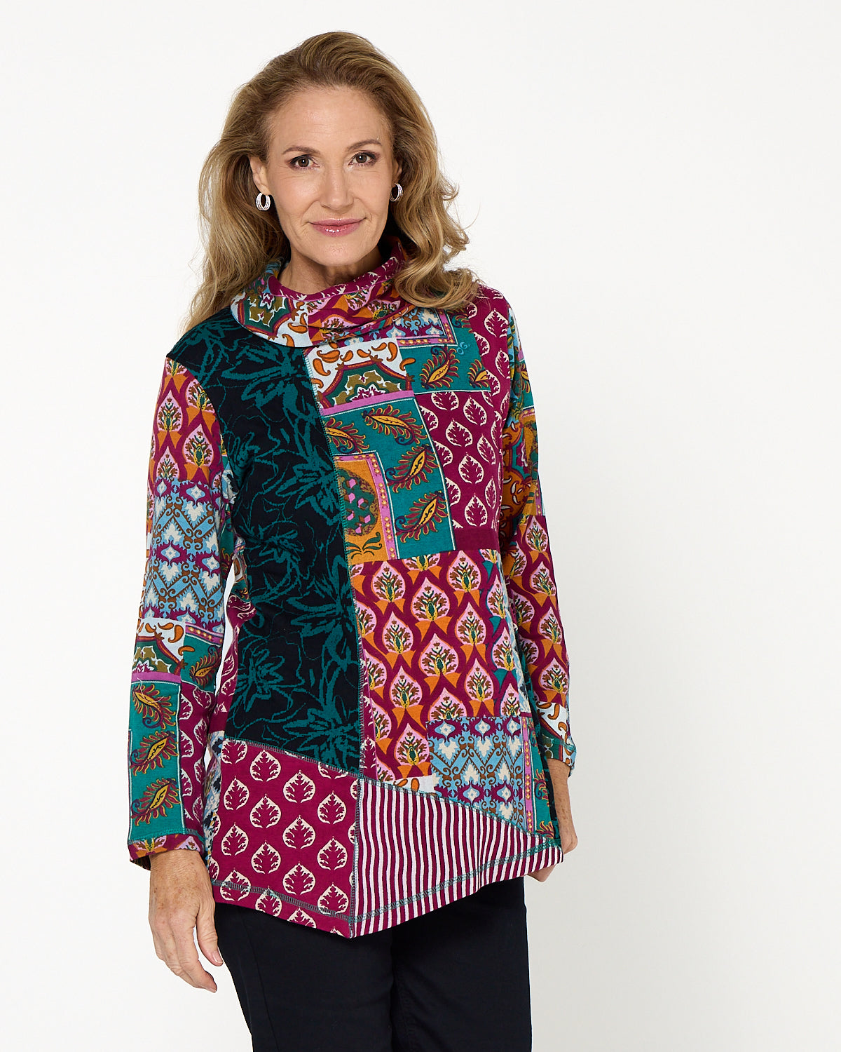 Prato Cowl Neck Top - Patchwork