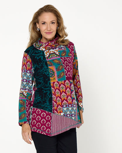 Prato Cowl Neck Top - Patchwork