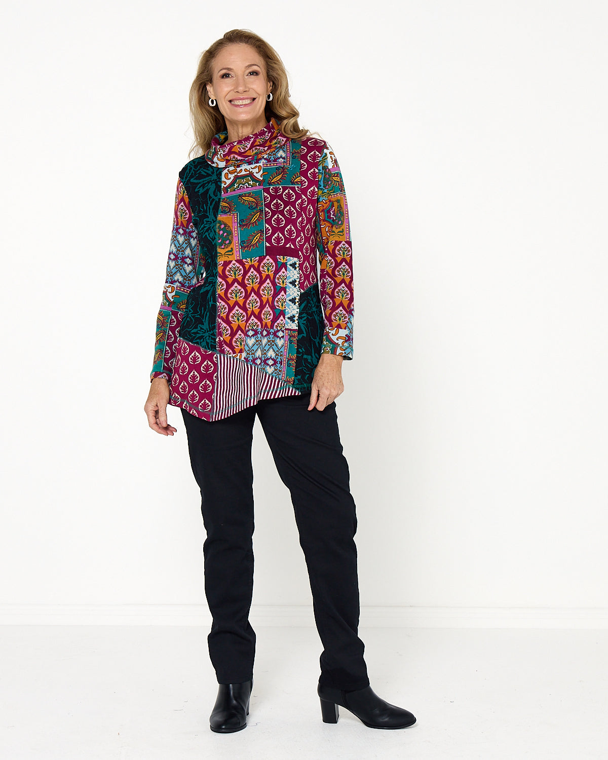 Prato Cowl Neck Top - Patchwork