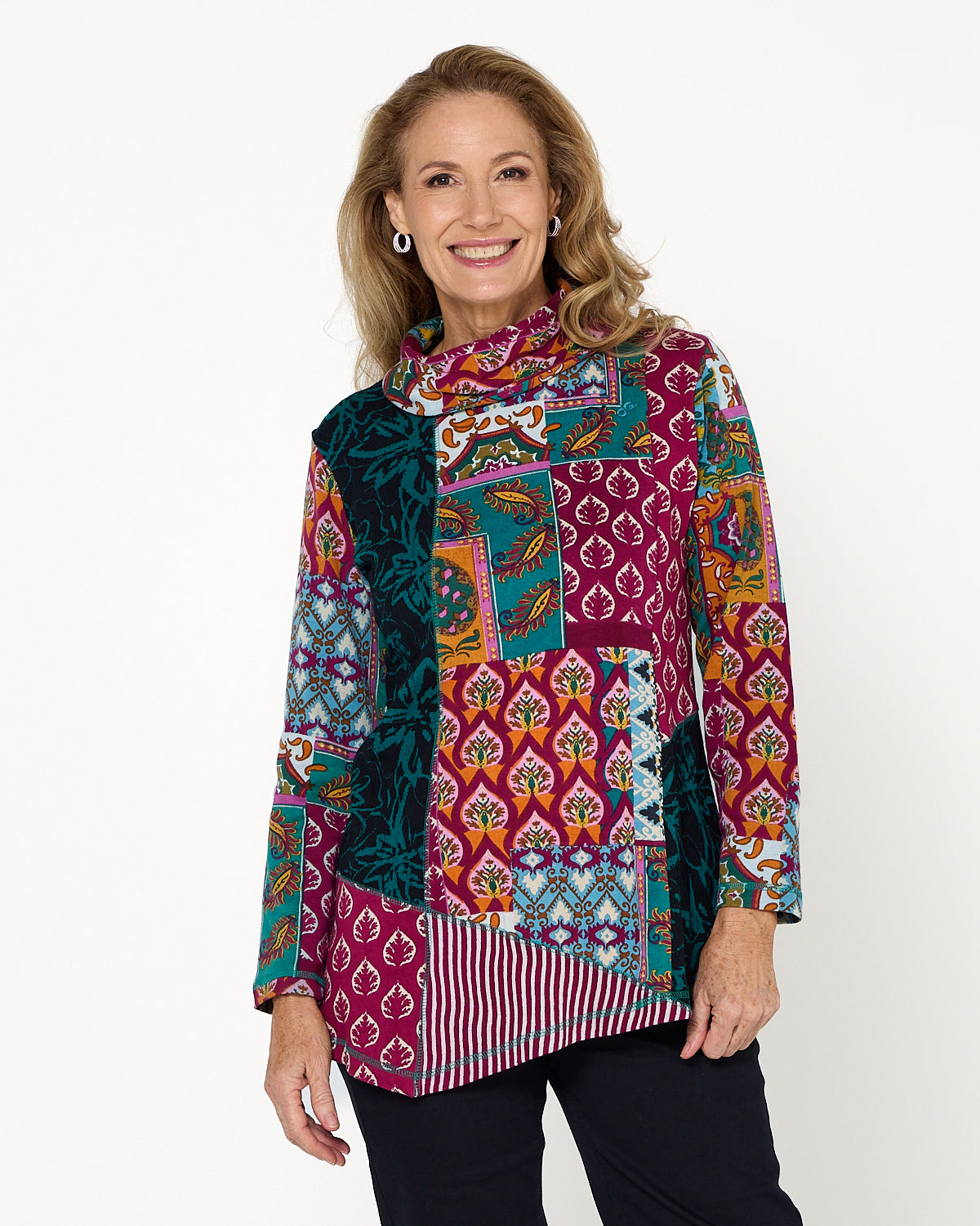 Prato Cowl Neck Top - Patchwork