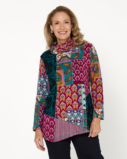 Prato Cowl Neck Top - Patchwork
