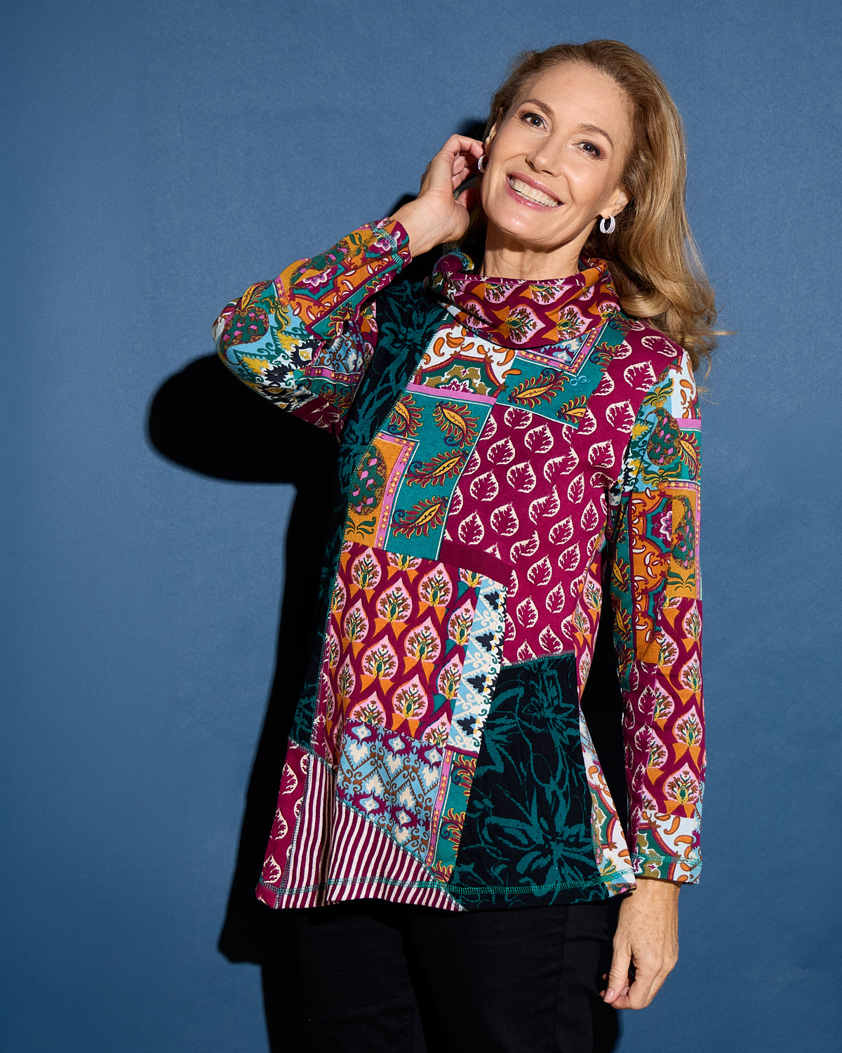Prato Cowl Neck Top - Patchwork