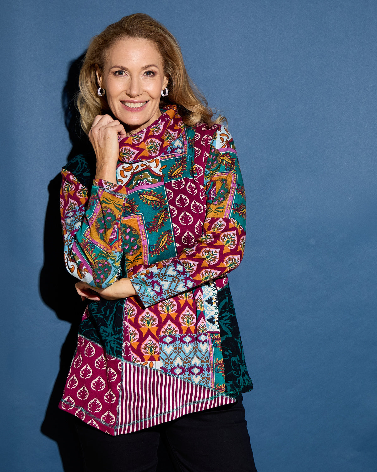 Prato Cowl Neck Top - Patchwork