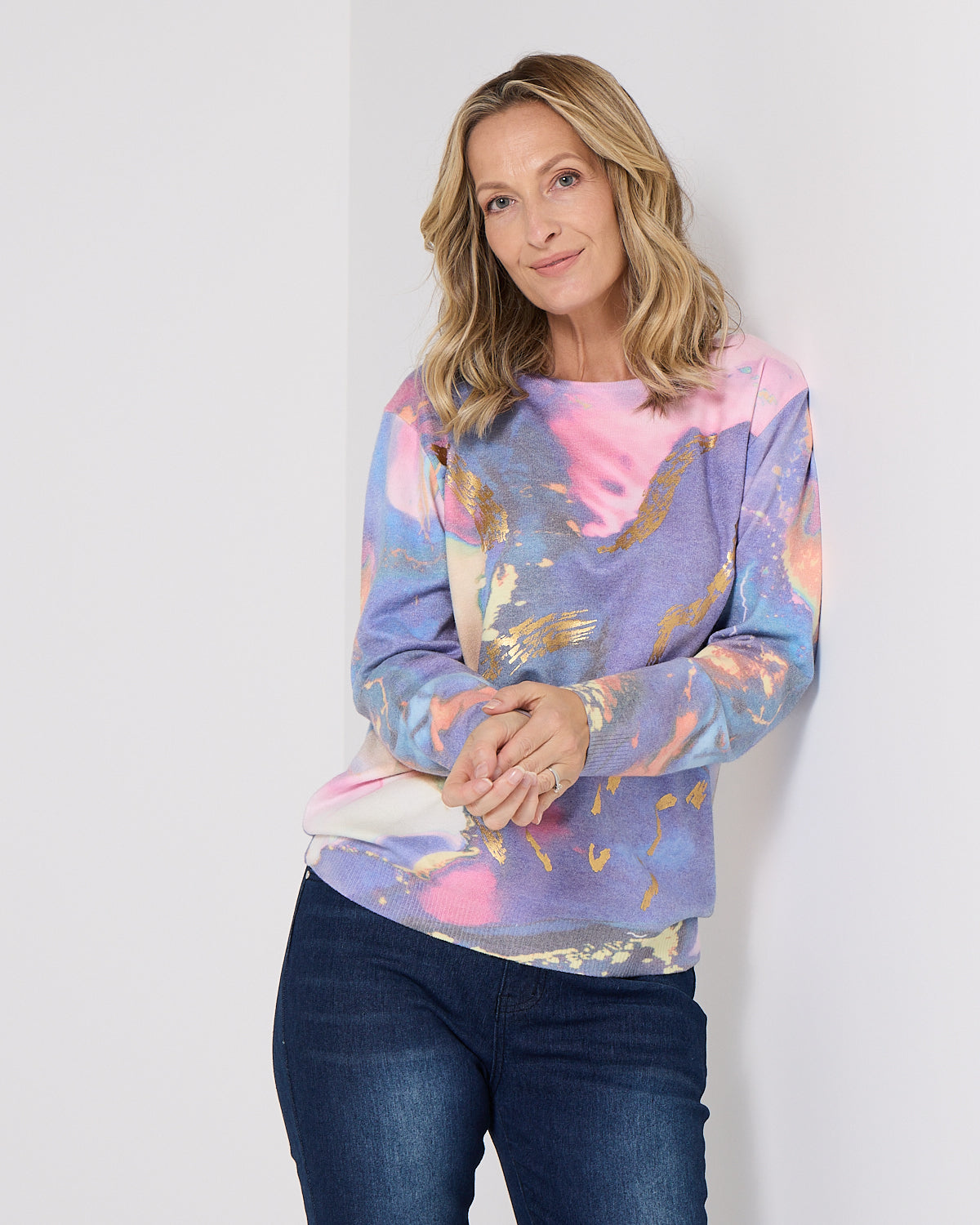 Aurora Print Knit Sweater - Purple