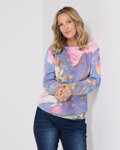 Aurora Print Knit Sweater - Purple