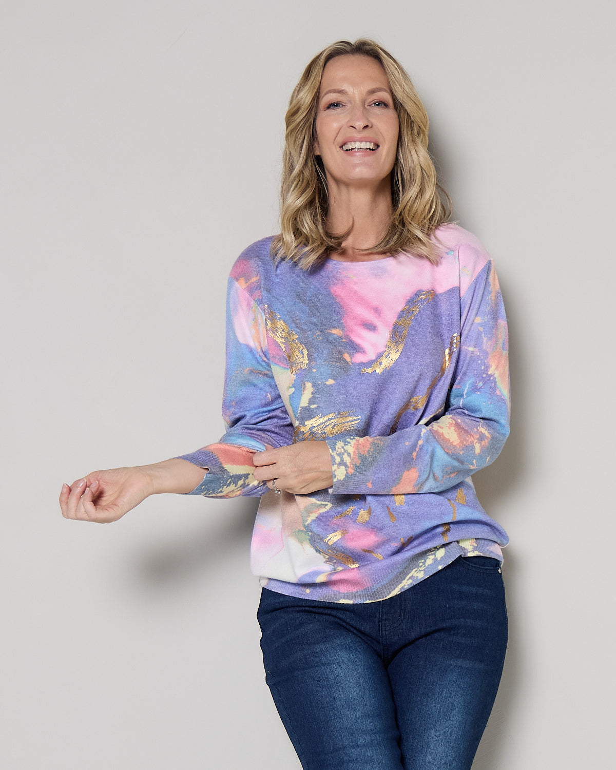 Aurora Print Knit Sweater - Purple