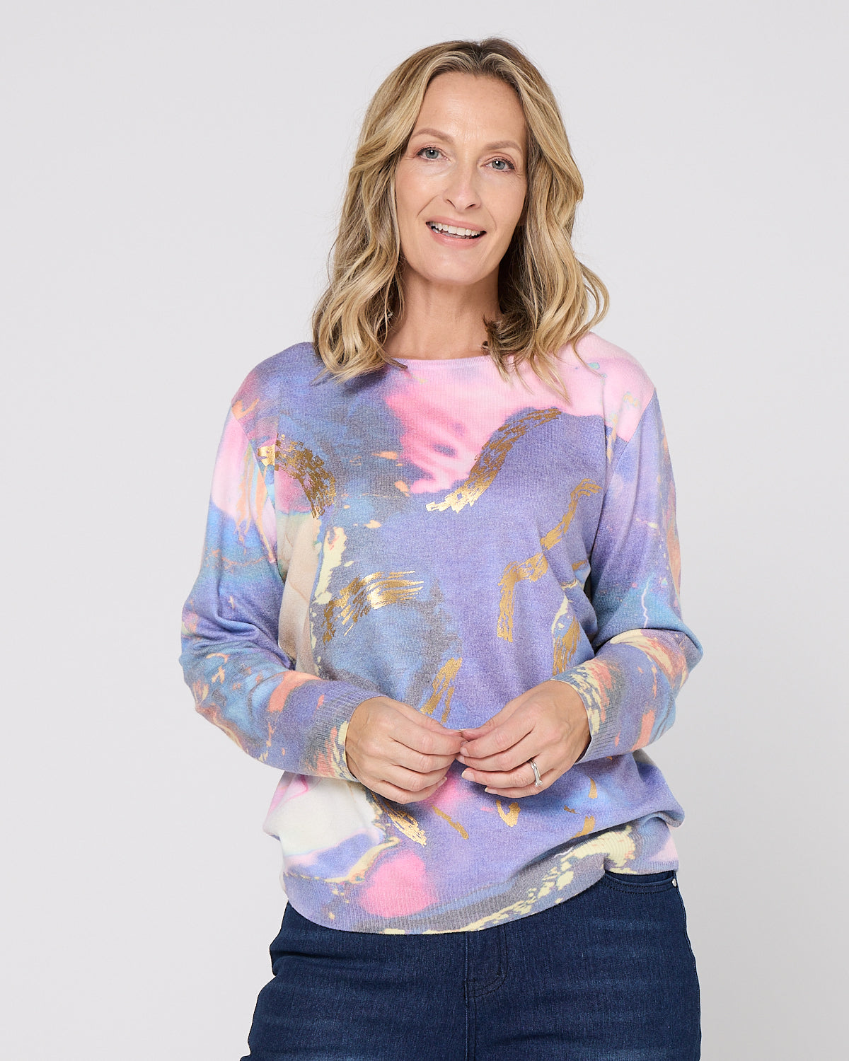 Aurora Print Knit Sweater - Purple