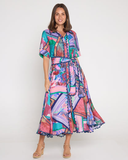Jacinta Ric Rac Shirt Dress - Tropical Dusk Dream
