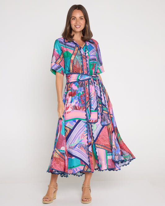 Jacinta Ric Rac Shirt Dress - Tropical Dusk Dream