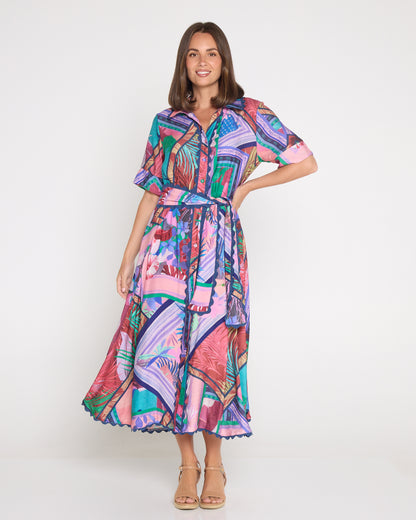 Jacinta Ric Rac Shirt Dress - Tropical Dusk Dream