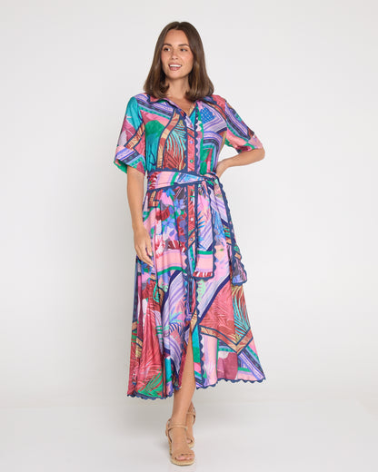 Jacinta Ric Rac Shirt Dress - Tropical Dusk Dream