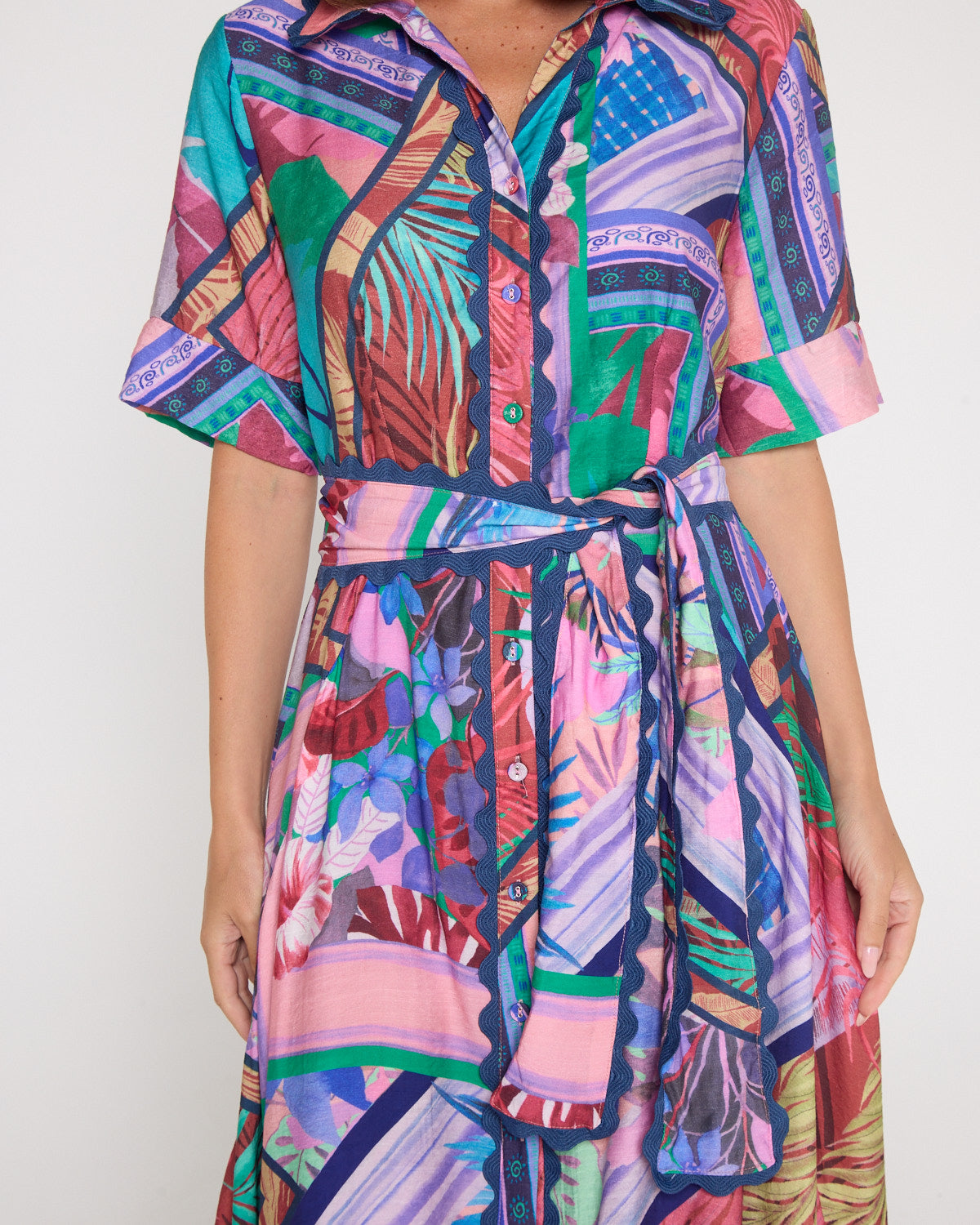 Jacinta Ric Rac Shirt Dress - Tropical Dusk Dream