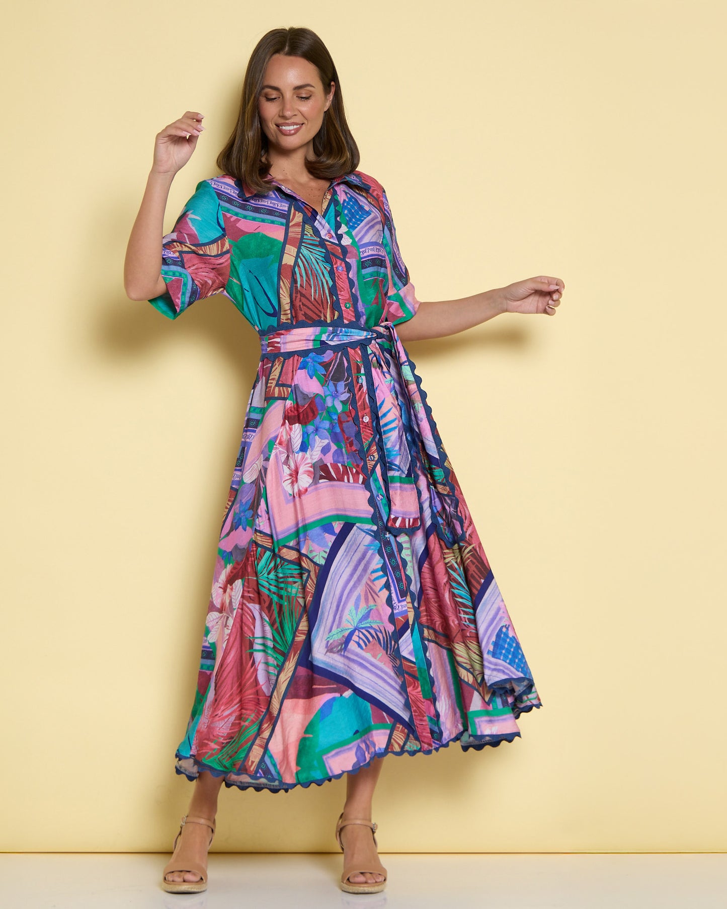 Jacinta Ric Rac Shirt Dress - Tropical Dusk Dream