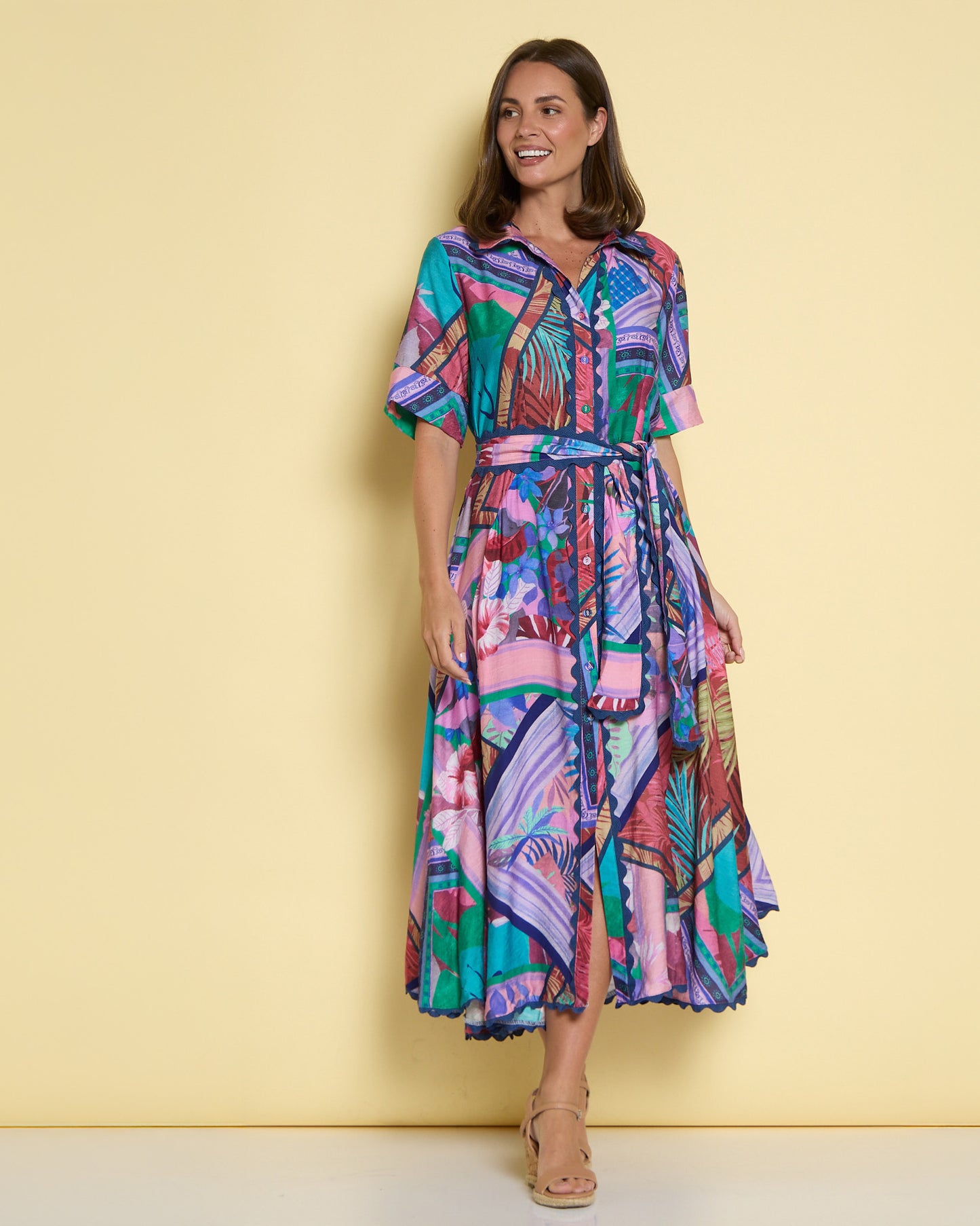 Jacinta Ric Rac Shirt Dress - Tropical Dusk Dream