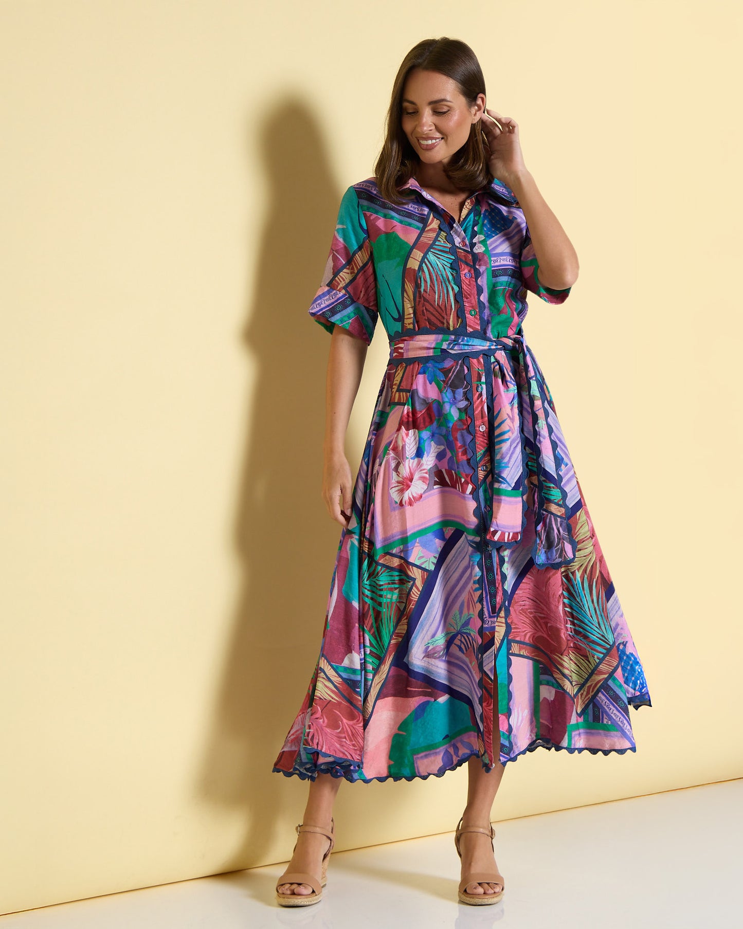 Jacinta Ric Rac Shirt Dress - Tropical Dusk Dream