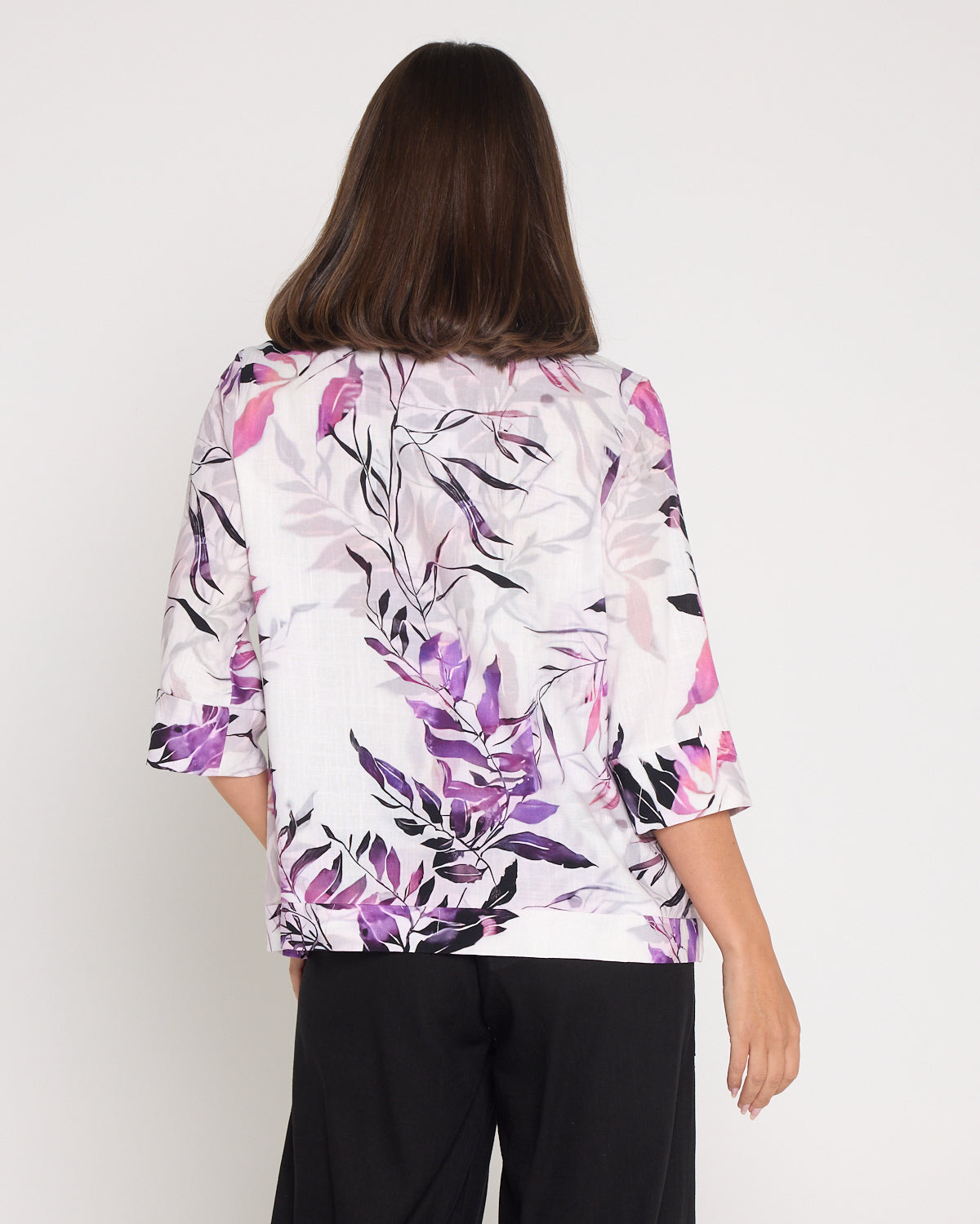 Mahri Linen Top - Purple Leaf