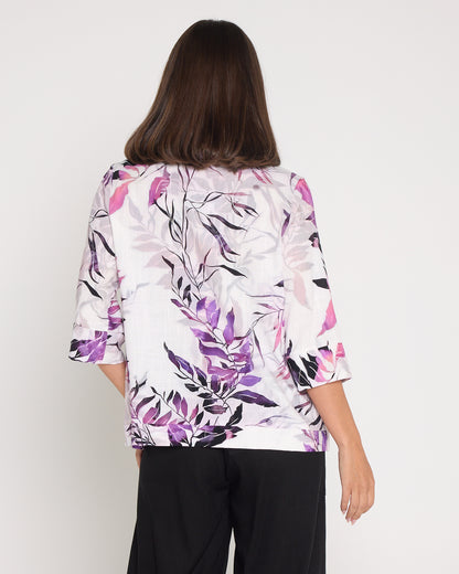 Mahri Linen Top - Purple Leaf