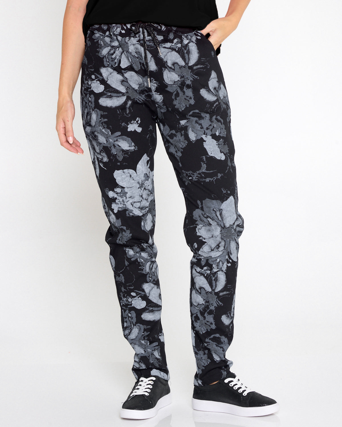 Alda Stretch Cotton Pants - Midnight Bloom