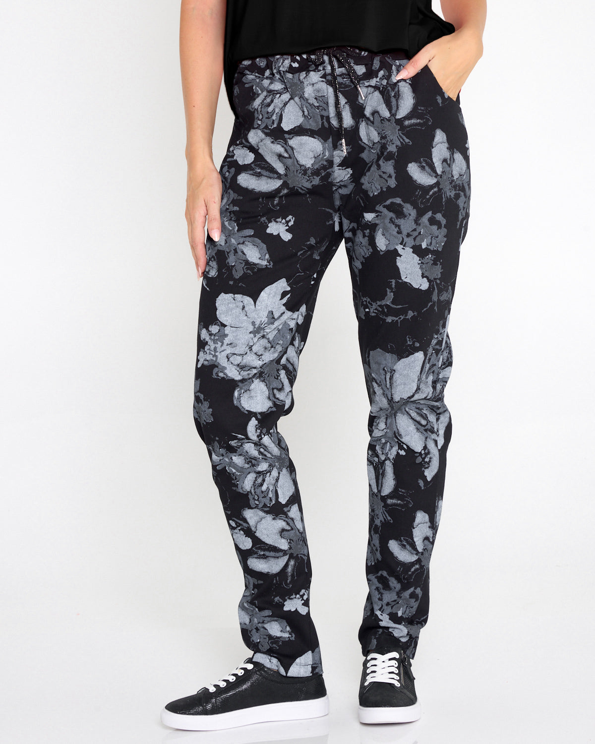 Alda Stretch Cotton Pants - Midnight Bloom