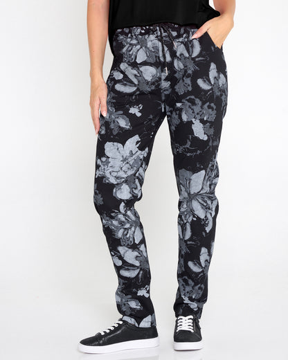 Alda Stretch Cotton Pants - Midnight Bloom
