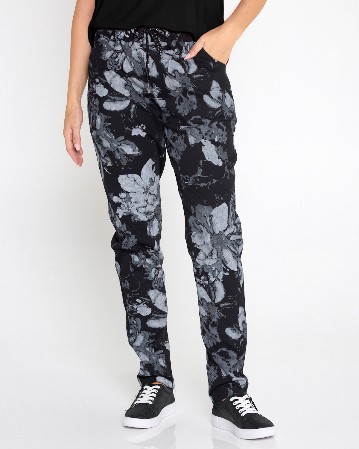 Alda Stretch Cotton Pants - Midnight Bloom