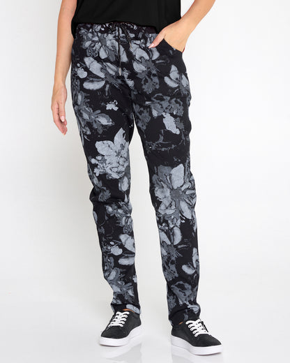 Alda Stretch Cotton Pants - Midnight Bloom