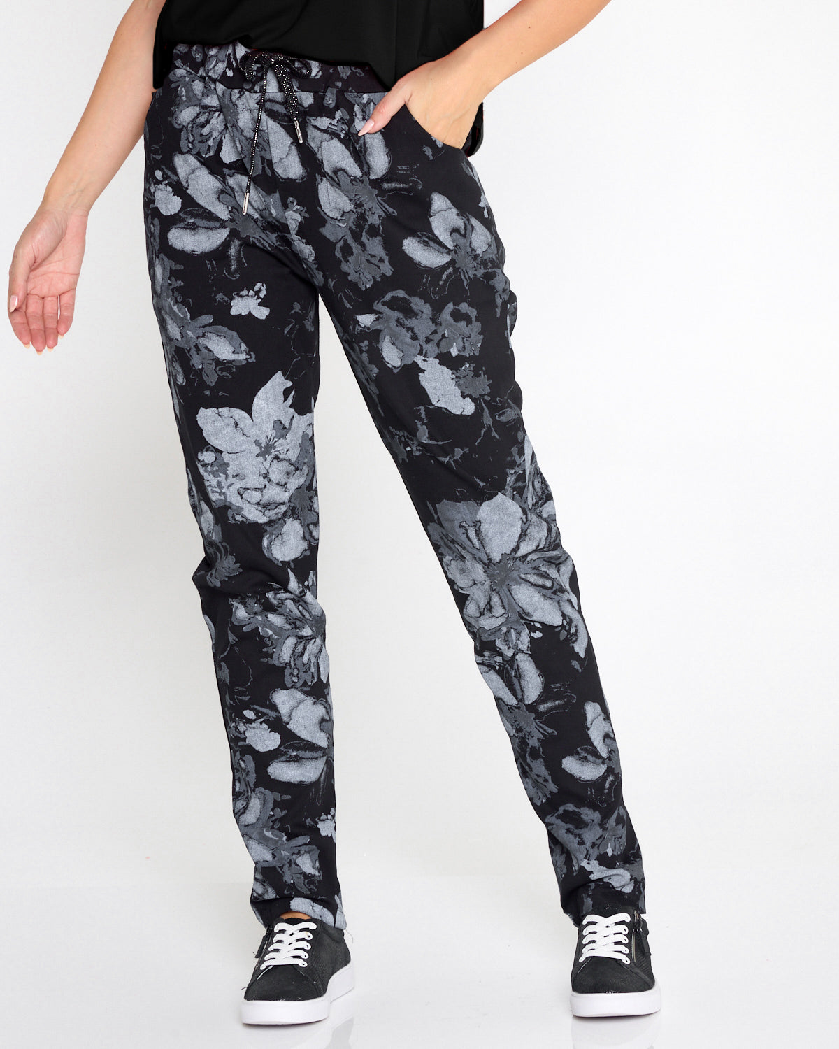 Alda Stretch Cotton Pants - Midnight Bloom