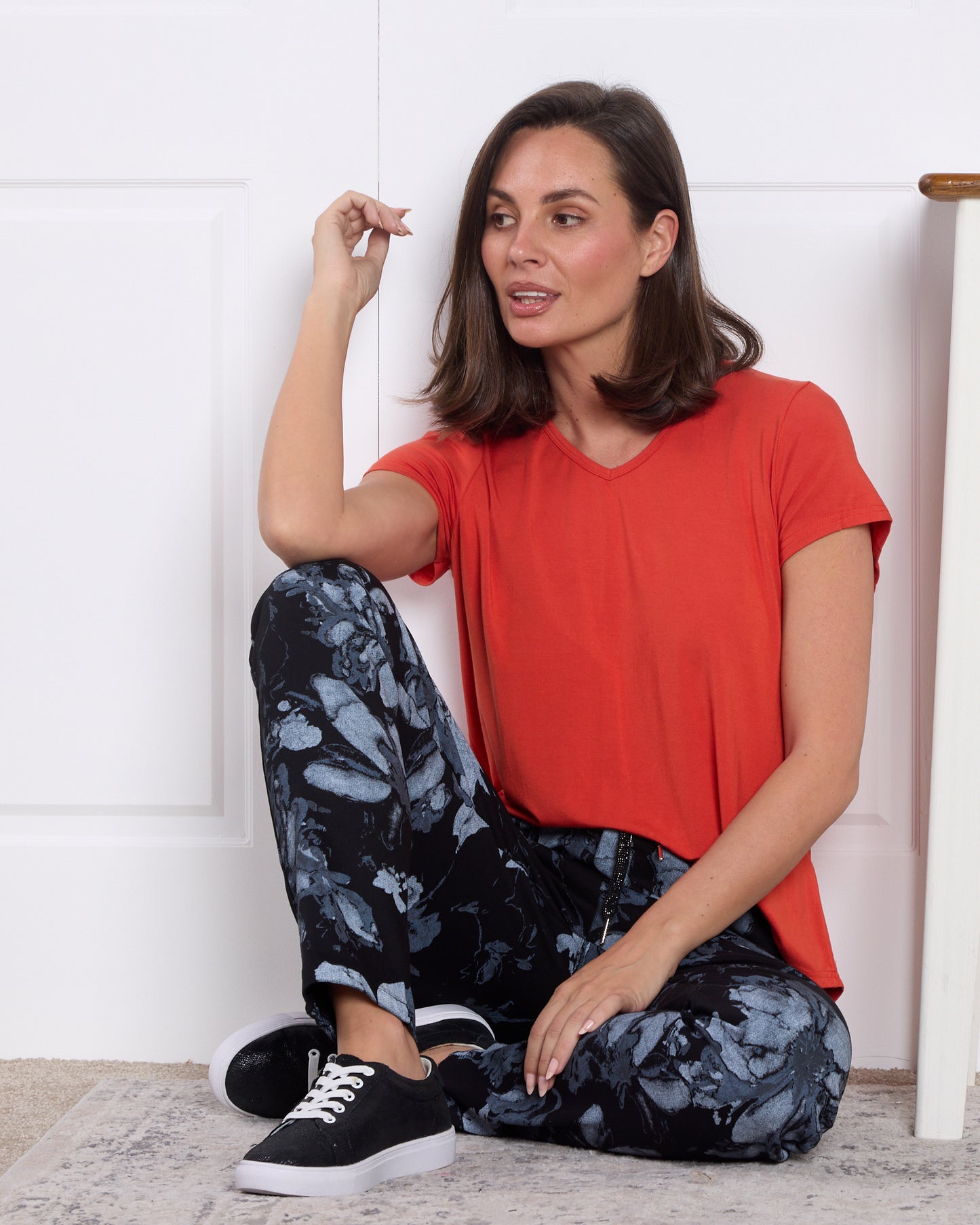 Alda Stretch Cotton Pants - Midnight Bloom