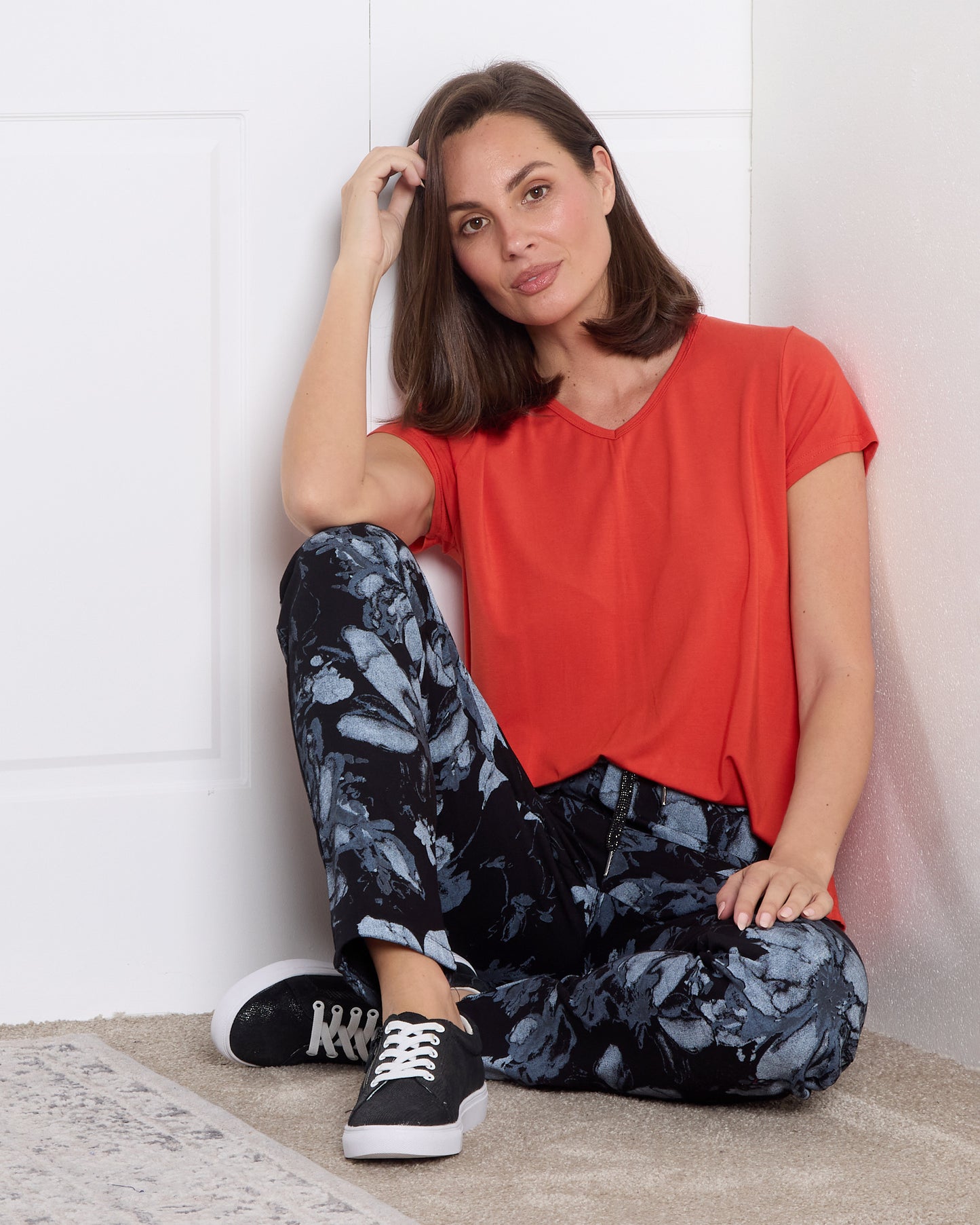 Alda Stretch Cotton Pants - Midnight Bloom