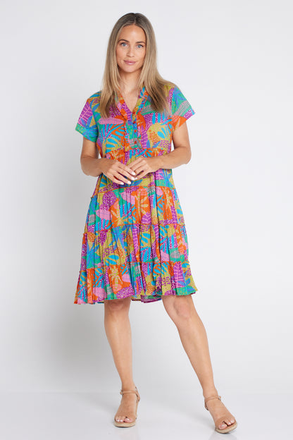 Marta Frill Neck Dress - Verdura Tropical