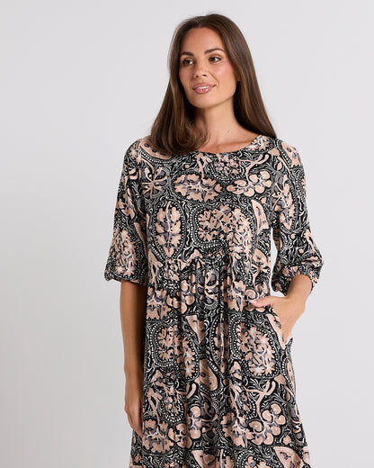 Priyanka Dress - Black/Latte Paisley