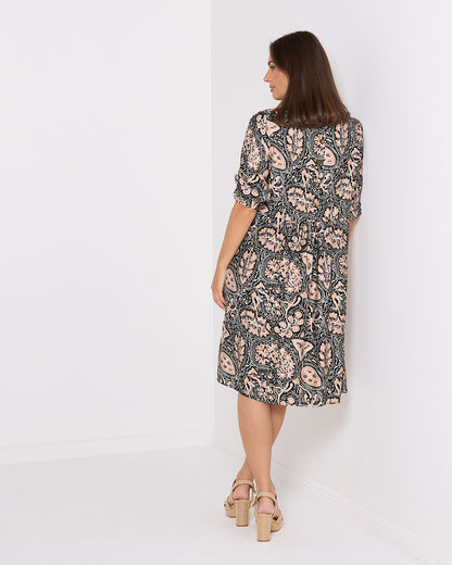 Priyanka Dress - Black/Latte Paisley