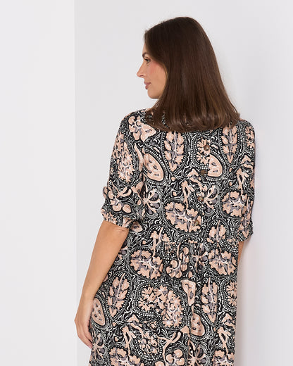 Priyanka Dress - Black/Latte Paisley