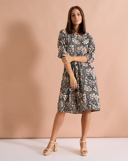 Priyanka Dress - Black/Latte Paisley