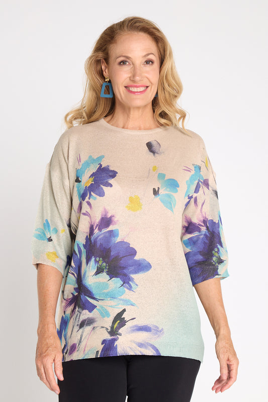 Noelene Knit Top - Purple Floral