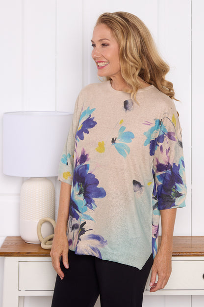 Noelene Knit Top - Purple Floral