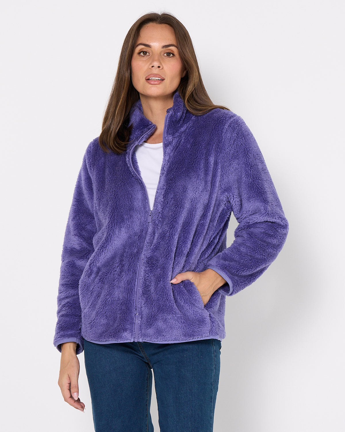 Harriet Fluffy Zip Jacket - Wisteria