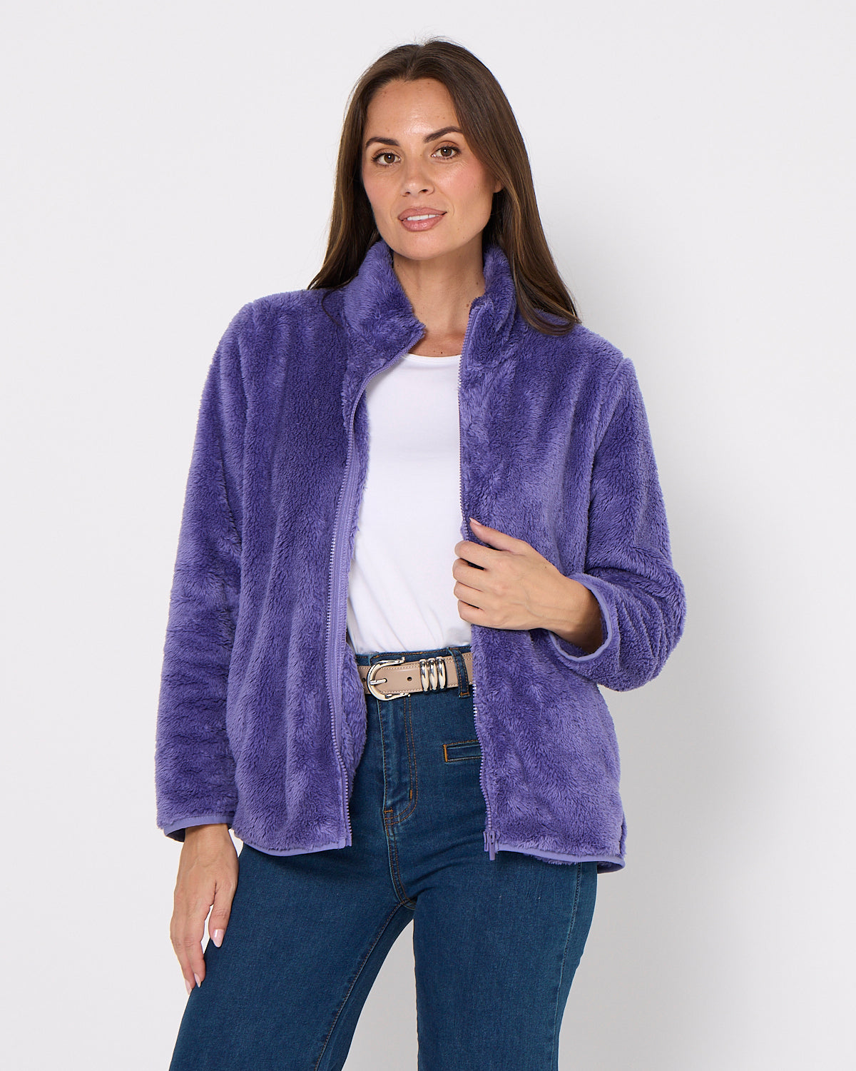 Harriet Fluffy Zip Jacket - Wisteria