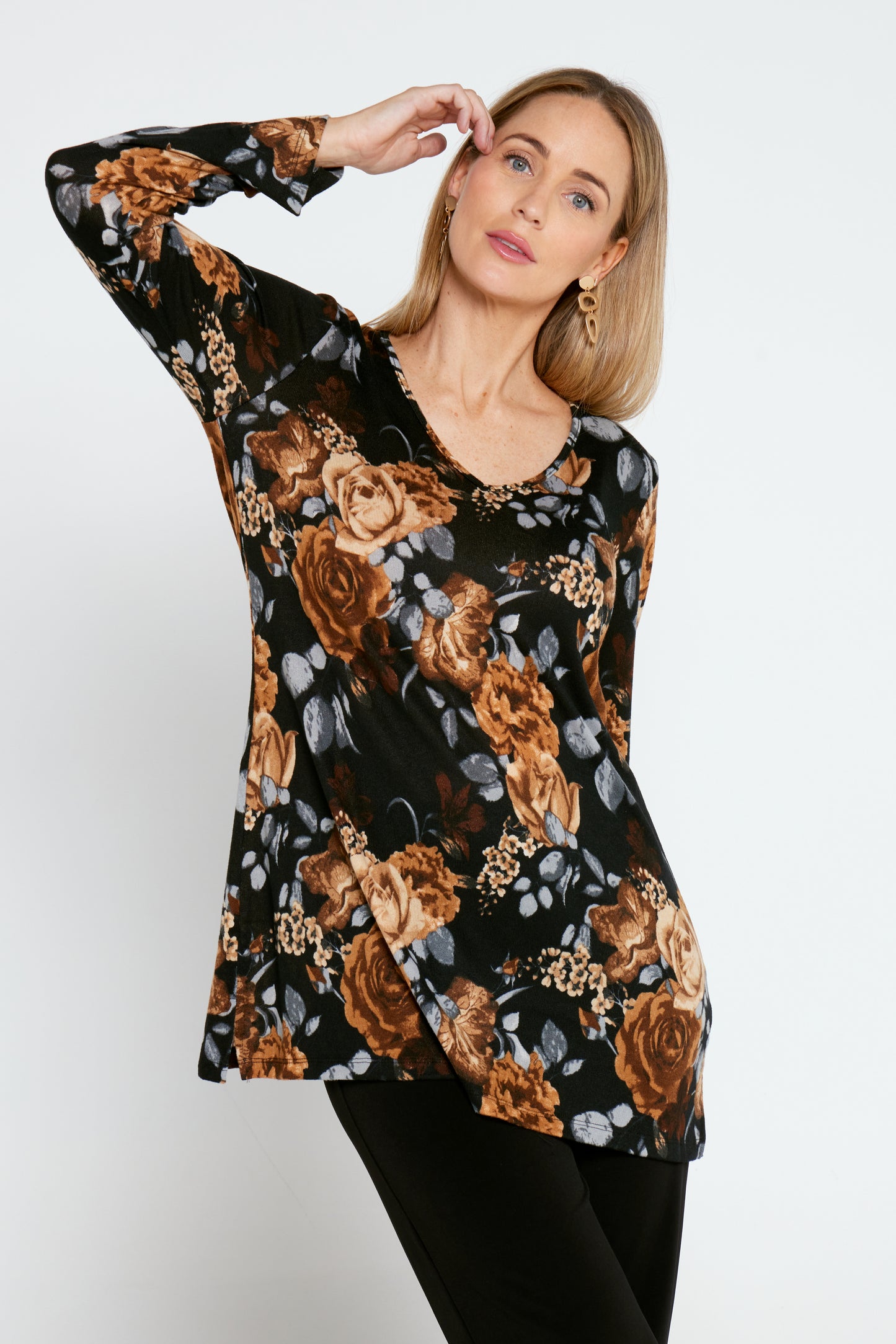 Addie Long Sleeve Knit Top - Autumn Bloom