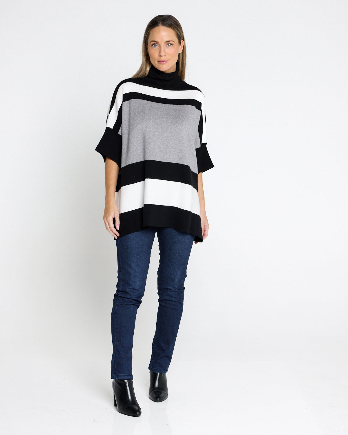 Suki Cowl Colour Block Knit - Greyscale