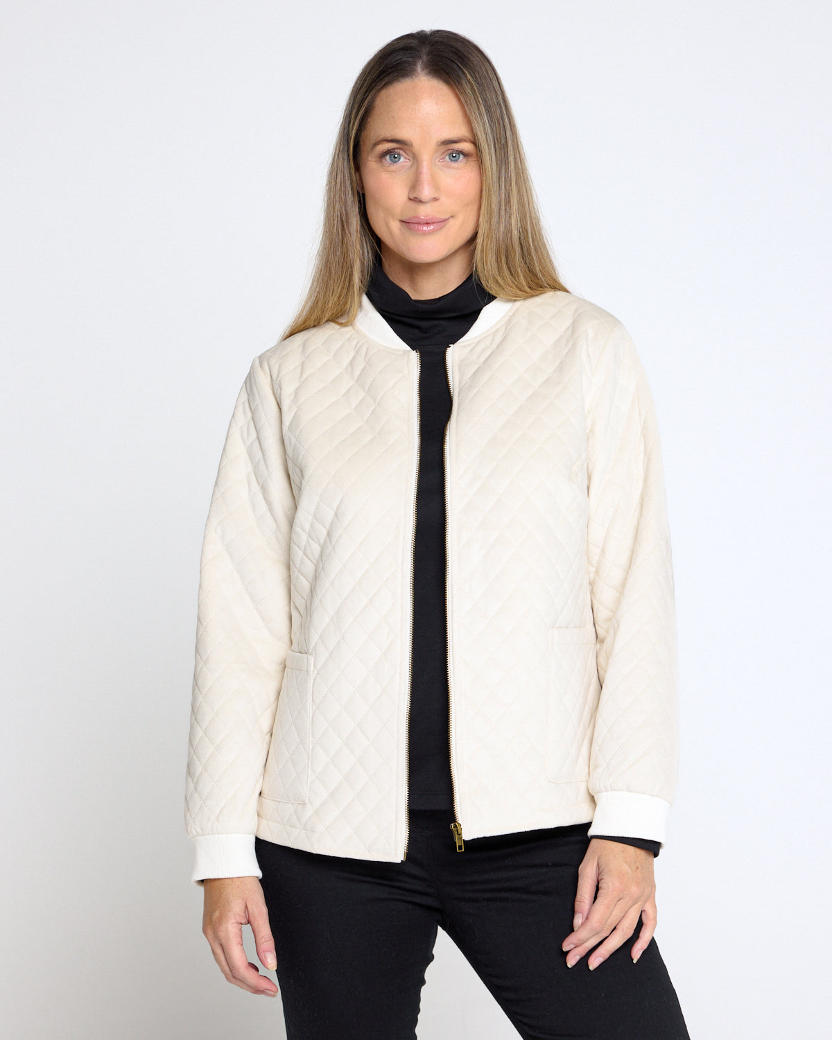 Quilted Faux Suede Jacket - Cream