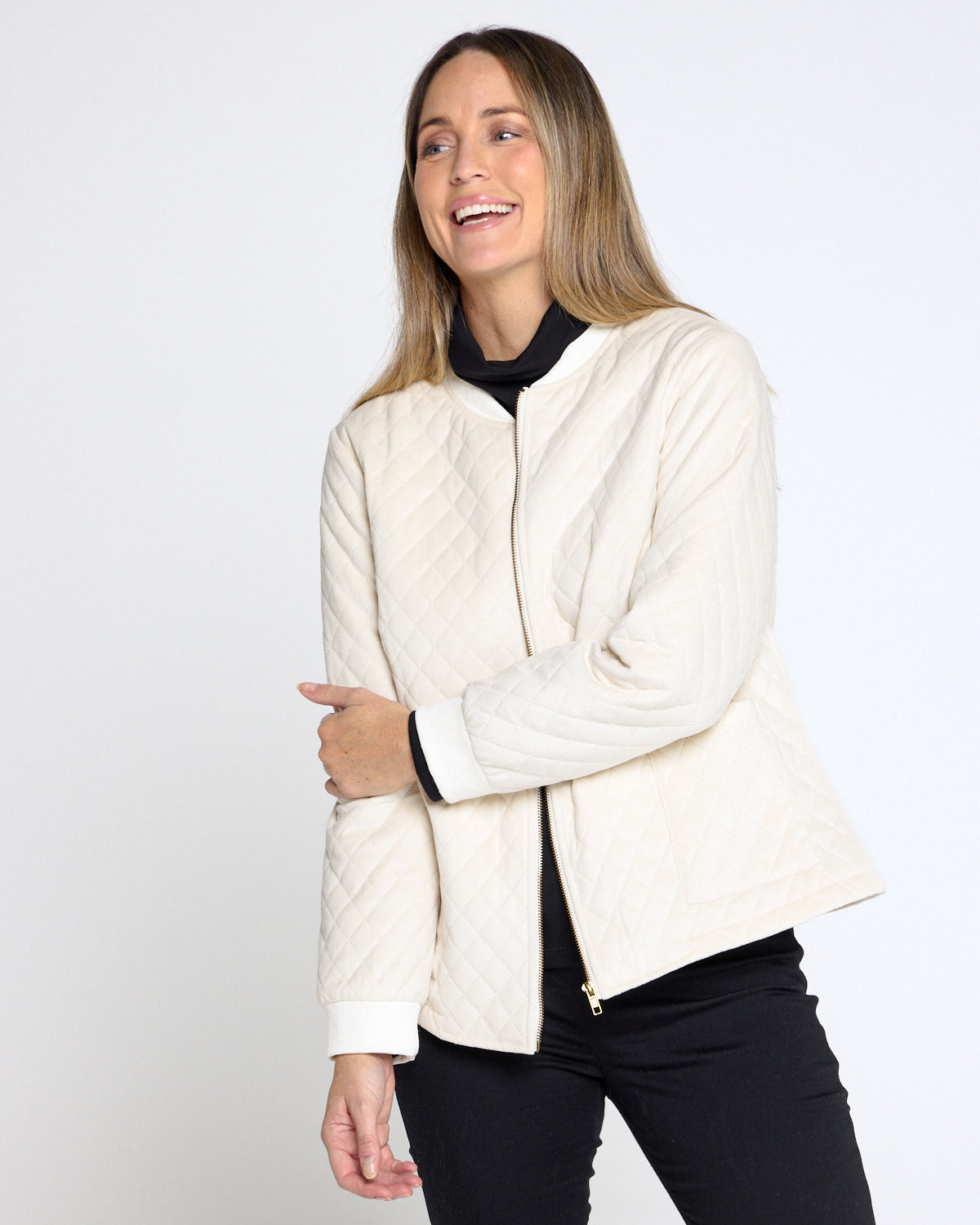 Quilted Faux Suede Jacket - Cream