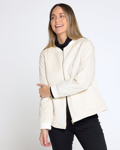 Quilted Faux Suede Jacket - Cream