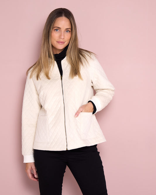 Quilted Faux Suede Jacket - Cream